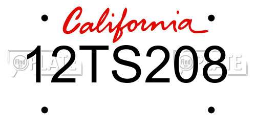 12TS208 California License Plate