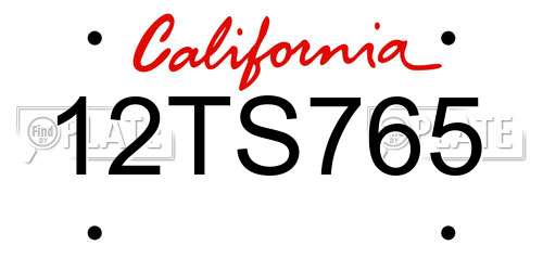 12TS765 California License Plate