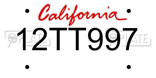 12TT997 California License Plate