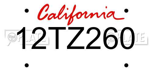 12TZ260 California License Plate