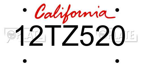 12TZ520 California License Plate