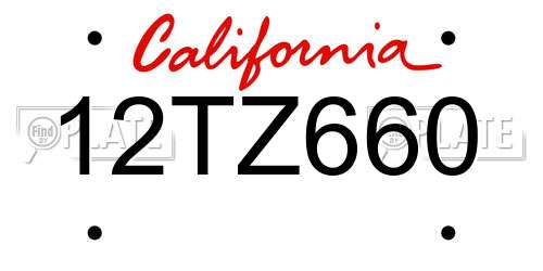 12TZ660 California License Plate