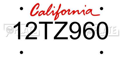 12TZ960 California License Plate