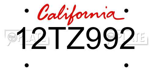 12TZ992 California License Plate