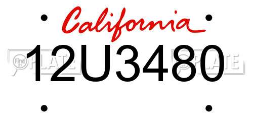 12U3480 California License Plate