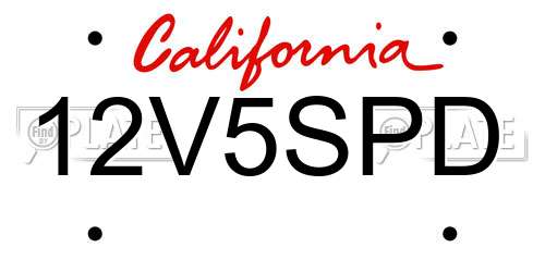 12V5SPD California License Plate