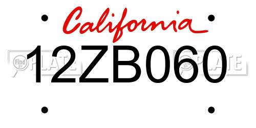 12ZB060 California License Plate