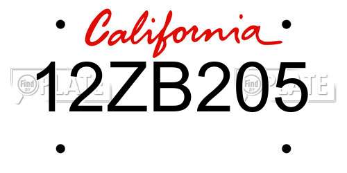 12ZB205 California License Plate