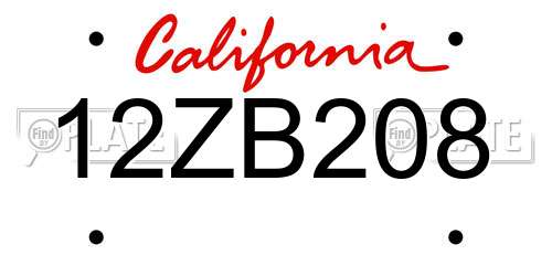 12ZB208 California License Plate