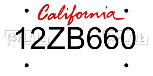 12ZB660 California License Plate