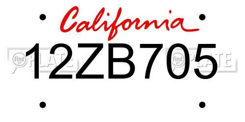 12ZB705 California License Plate