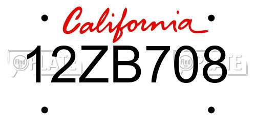 12ZB708 California License Plate