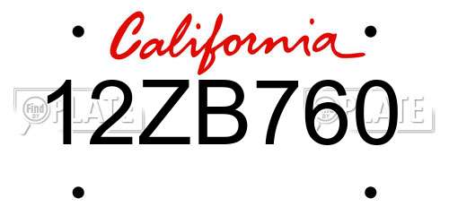 12ZB760 California License Plate