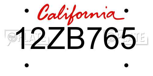 12ZB765 California License Plate