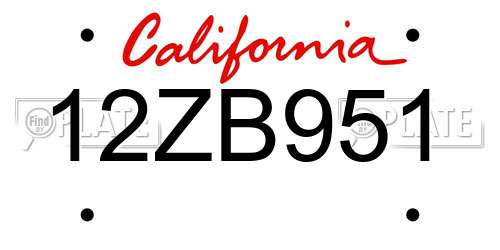 12ZB951 California License Plate
