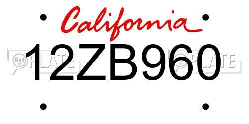 12ZB960 California License Plate