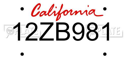12ZB981 California License Plate