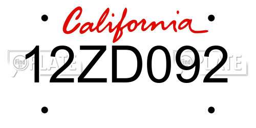 12ZD092 California License Plate