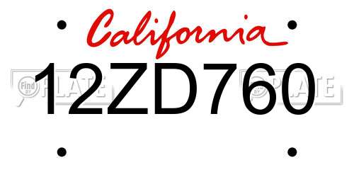 12ZD760 California License Plate