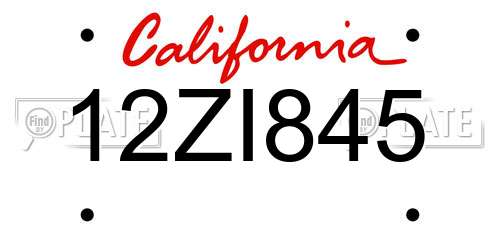 12ZI845 California License Plate