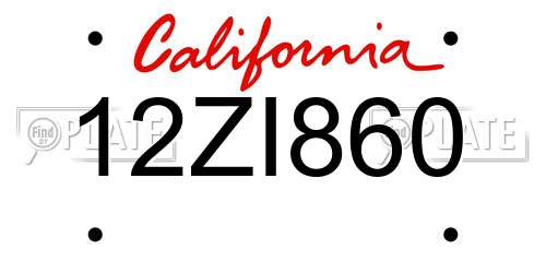 12ZI860 California License Plate