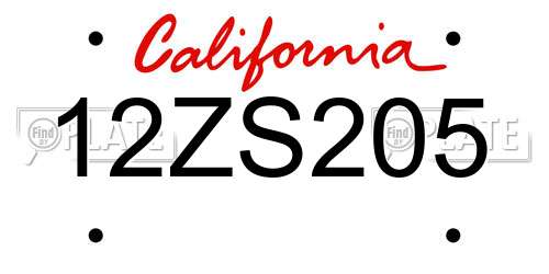 12ZS205 California License Plate