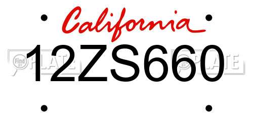 12ZS660 California License Plate