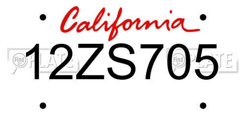 12ZS705 California License Plate