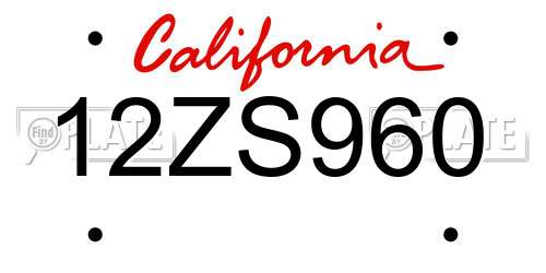 12ZS960 California License Plate