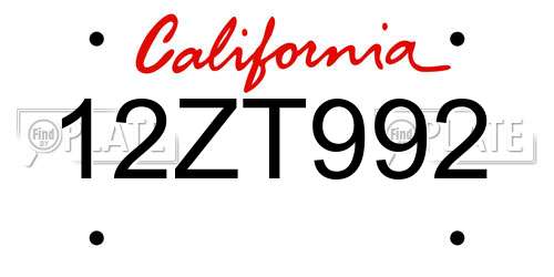 12ZT992 California License Plate