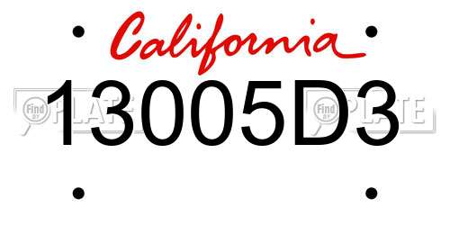 13005D3 California License Plate