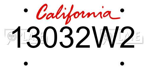 13032W2 California License Plate
