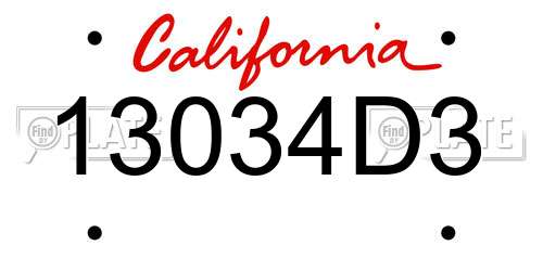 13034D3 California License Plate