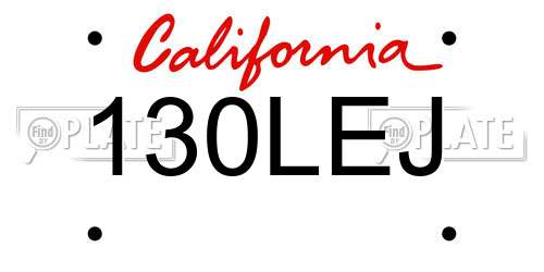 130LEJ California License Plate