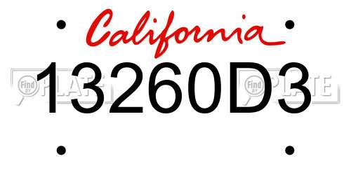 13260D3 California License Plate
