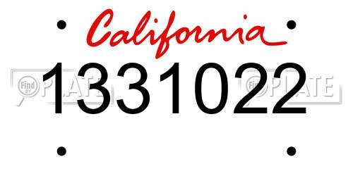 1331022 California License Plate