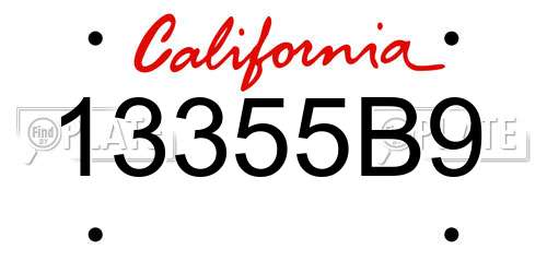 13355B9 California License Plate