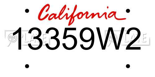 13359W2 California License Plate