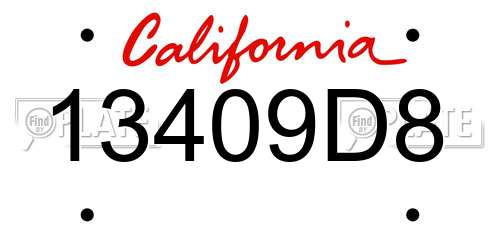 13409D8 California License Plate