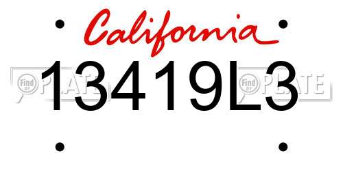 13419L3 California License Plate