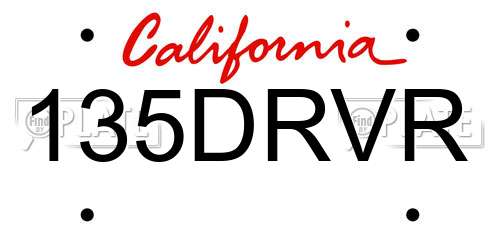 135DRVR California License Plate