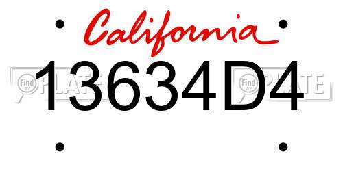 13634D4 California License Plate