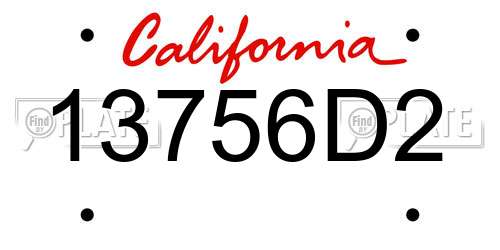 13756D2 California License Plate
