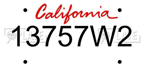 13757W2 California License Plate
