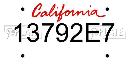 13792E7 California License Plate