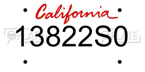 13822S0 California License Plate