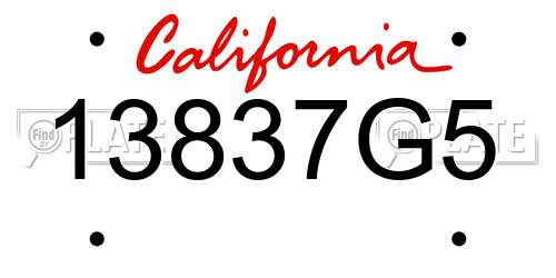 13837G5 California License Plate