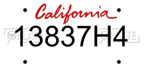 13837H4 California License Plate