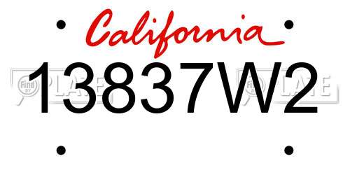 13837W2 California License Plate