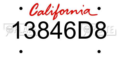 13846D8 California License Plate